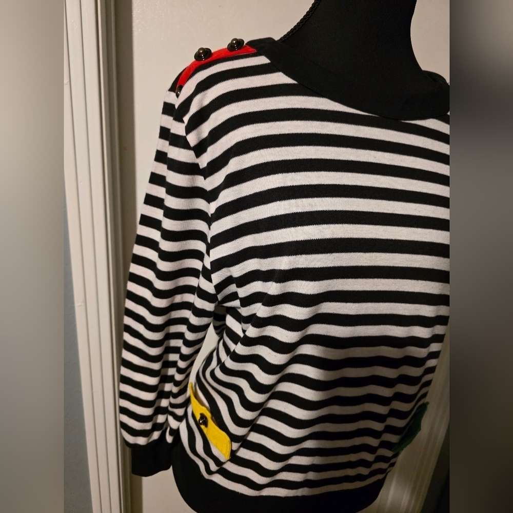 Peter Popovitch Black And White Stripped Long Sleeve Top - Picture 3 of 5